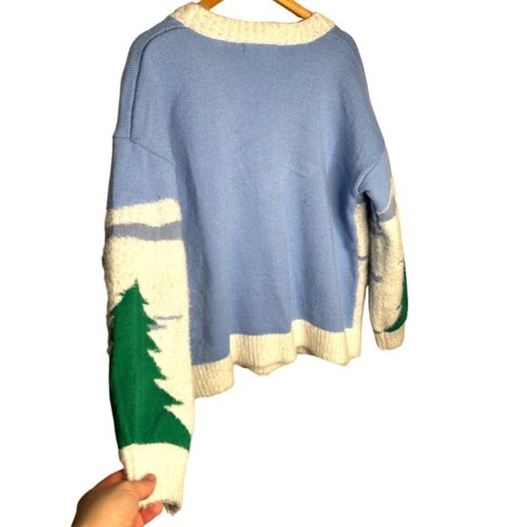 33 Degrees Sweater Cardigan Christmas Large Sheep Sequins Tree Cabin Poinsettia - Picture 6 of 9